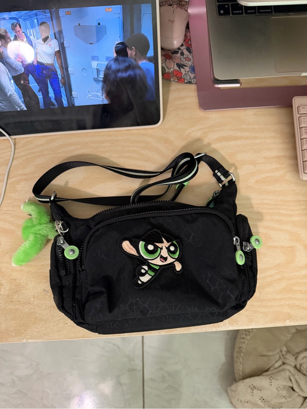 Kipling Black Shoulder Bag with Green Accent